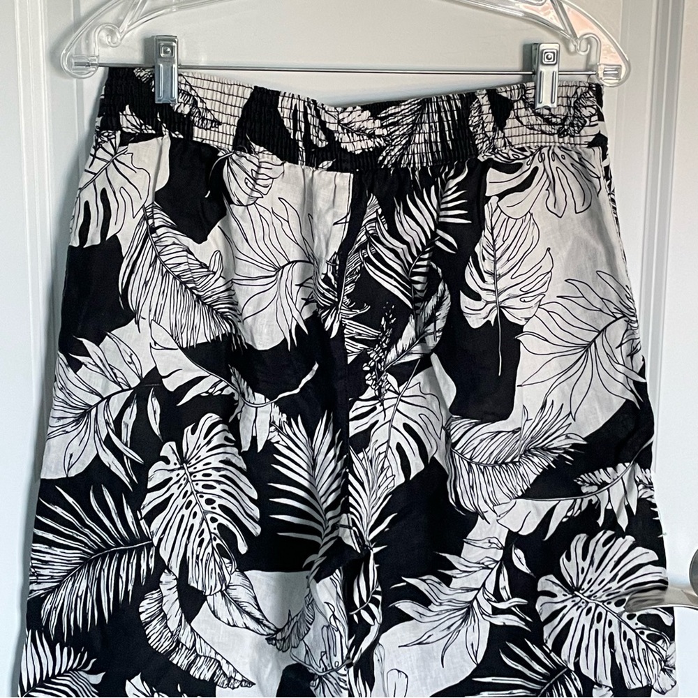 Christian Siriano Linen Tropical Wide Leg Pants black white floral 54287 - Picture 7 of 11